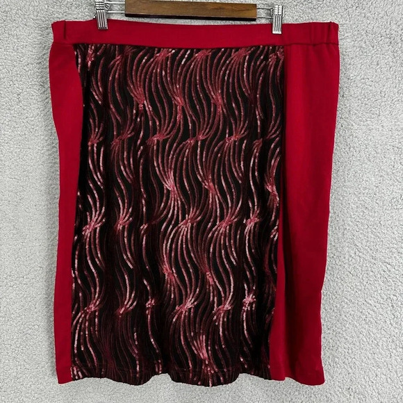 Bob Mackie Pencil Skirt Womens XL Red Sequin Pull On Stretch Holiday Party NWT‎ - Picture 1 of 6